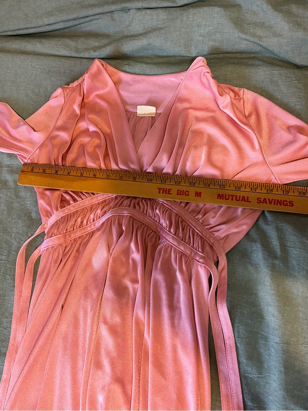 Vintage 70s Grecian Goddess Deep Plunge Pink Medium Maxi Dress - Picture 7 of 13